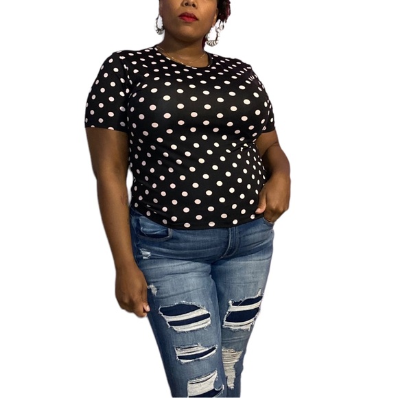 Vintage Pink and Black Polka Dot Top - Picture 4 of 5